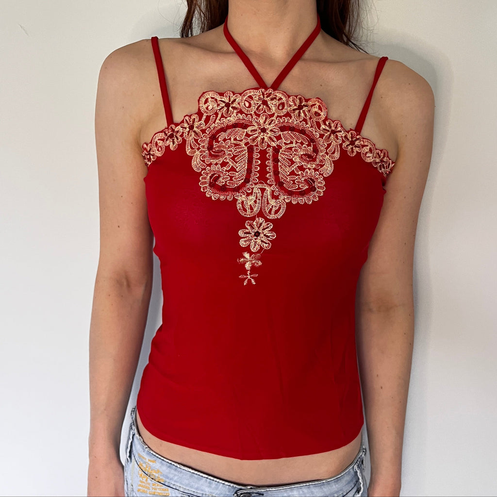 deadstock red embroidered cami