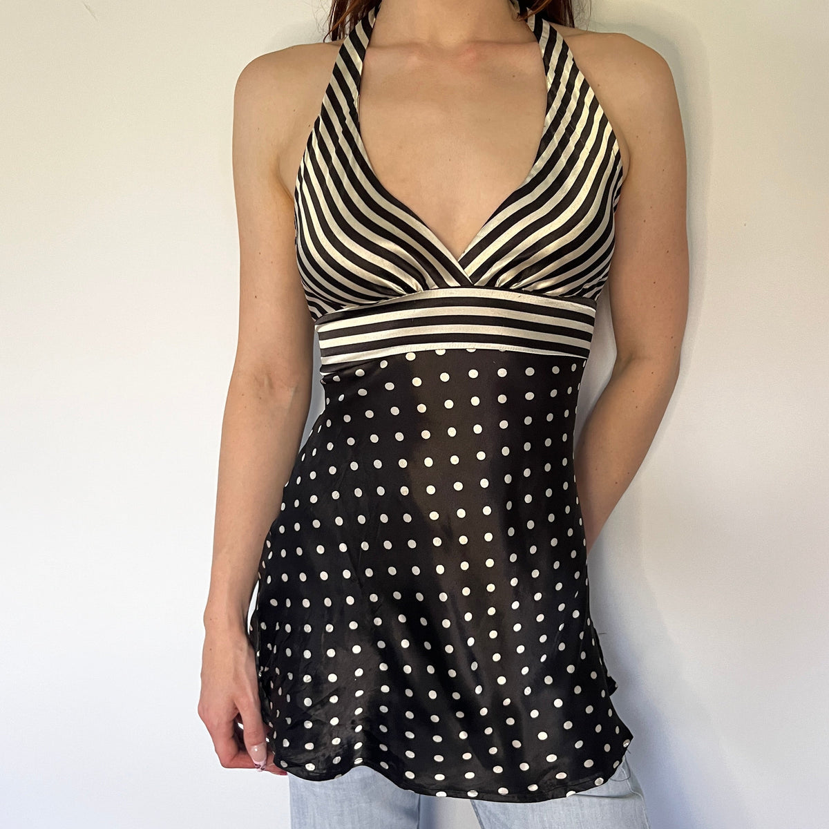 satin striped & polka dot top