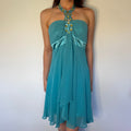 teal blue beaded mini dress