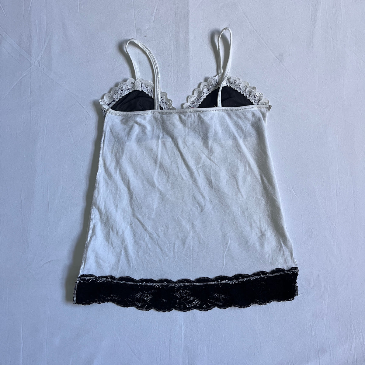newspaper print lace trim cami