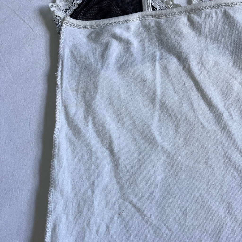 newspaper print lace trim cami