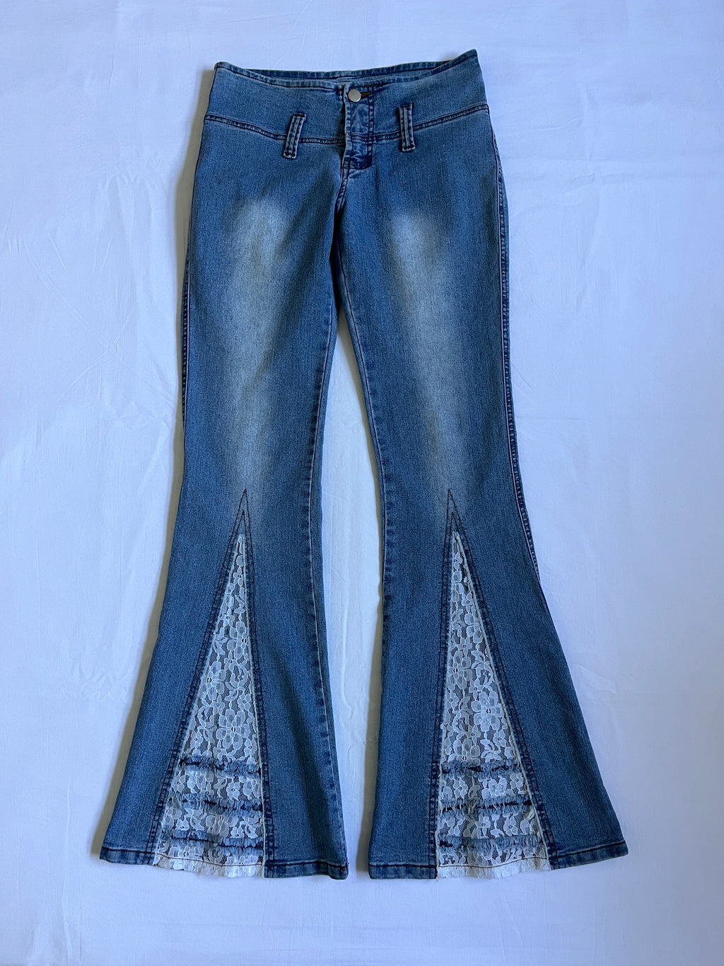 low rise flared lace detail jeans