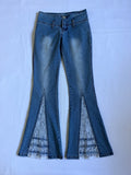 low rise flared lace detail jeans