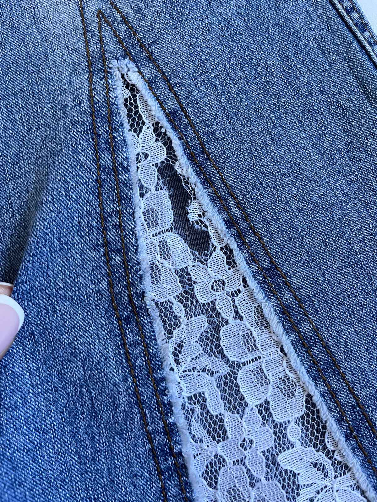 low rise flared lace detail jeans