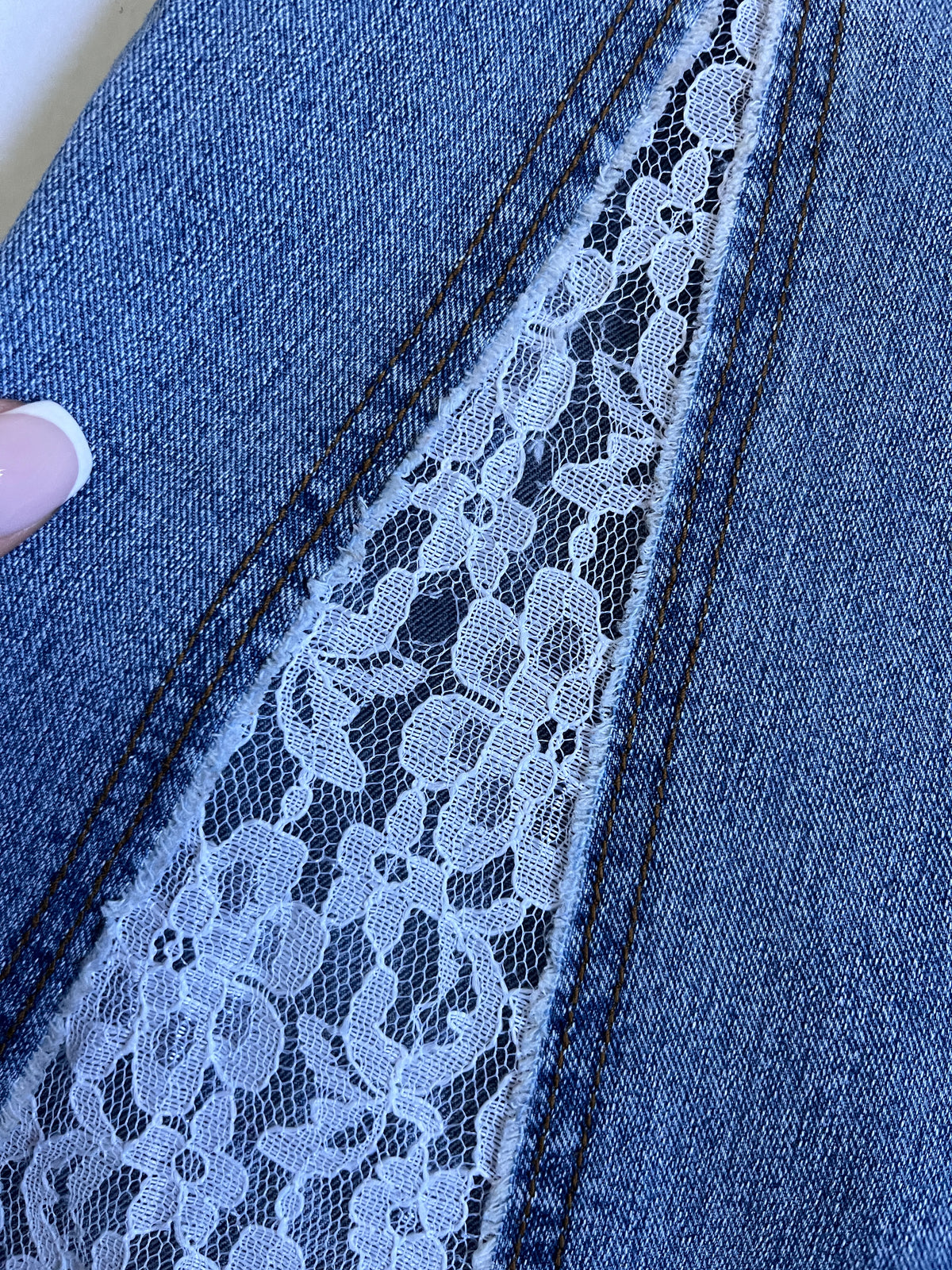 low rise flared lace detail jeans