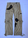 tan embroidered wide leg cargo pants