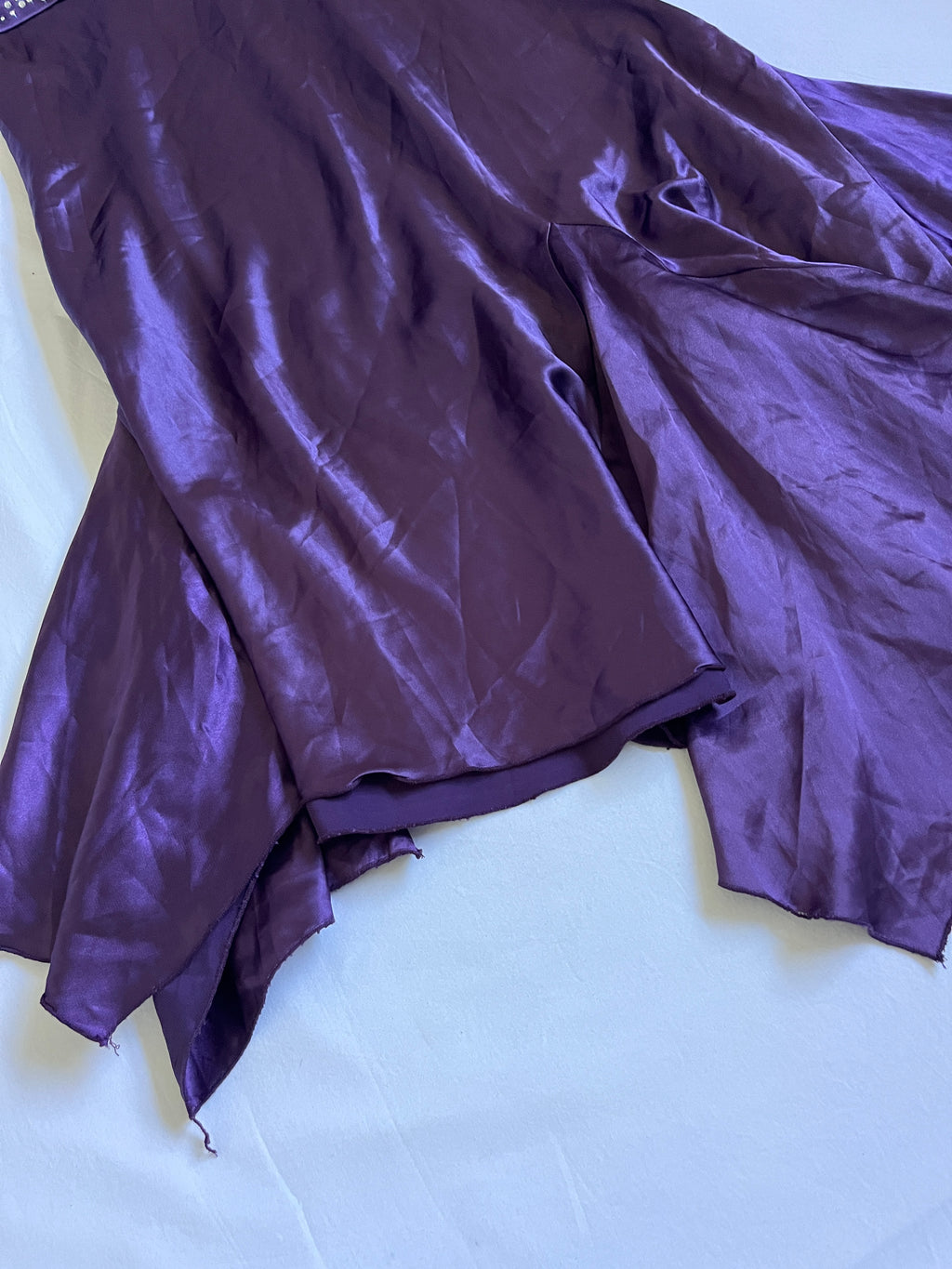 satin purple asymmetrical midi dress