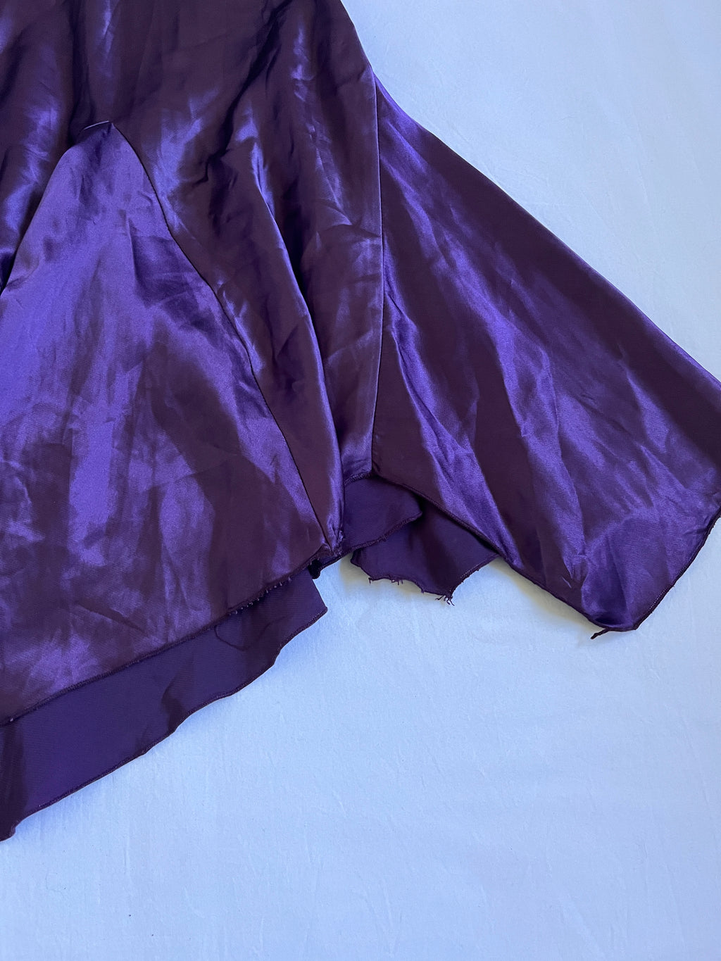 satin purple asymmetrical midi dress