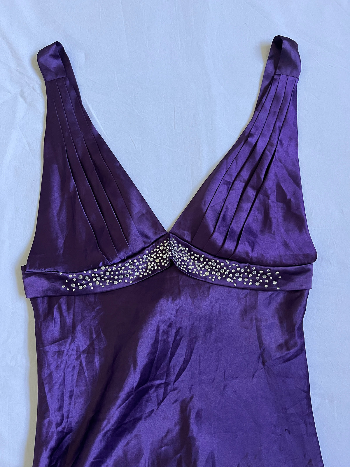 satin purple asymmetrical midi dress