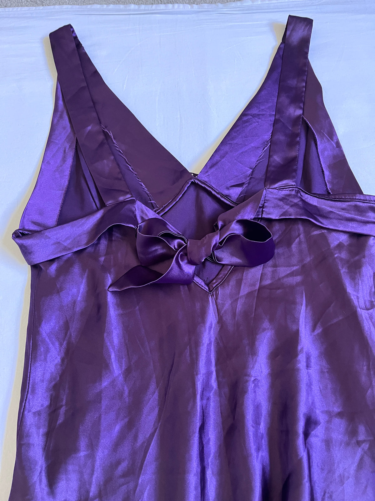 satin purple asymmetrical midi dress