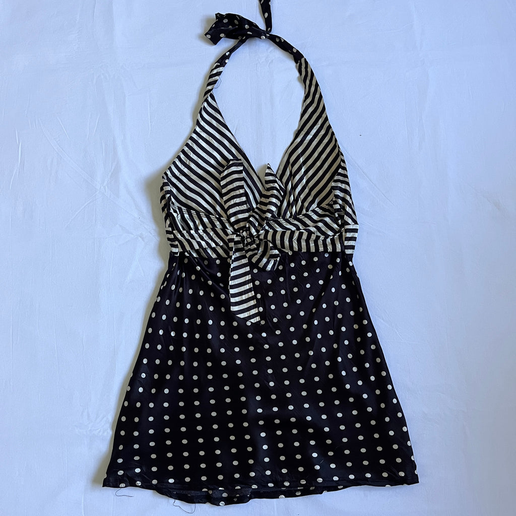 satin striped & polka dot top