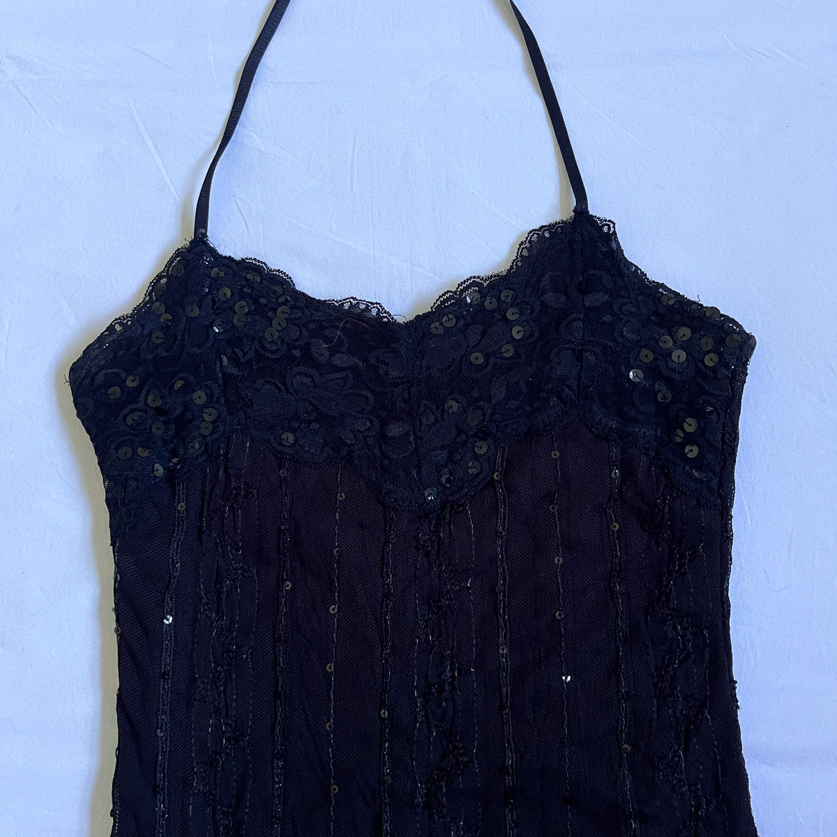 black sequinned halter top