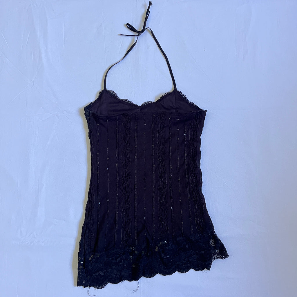 black sequinned halter top