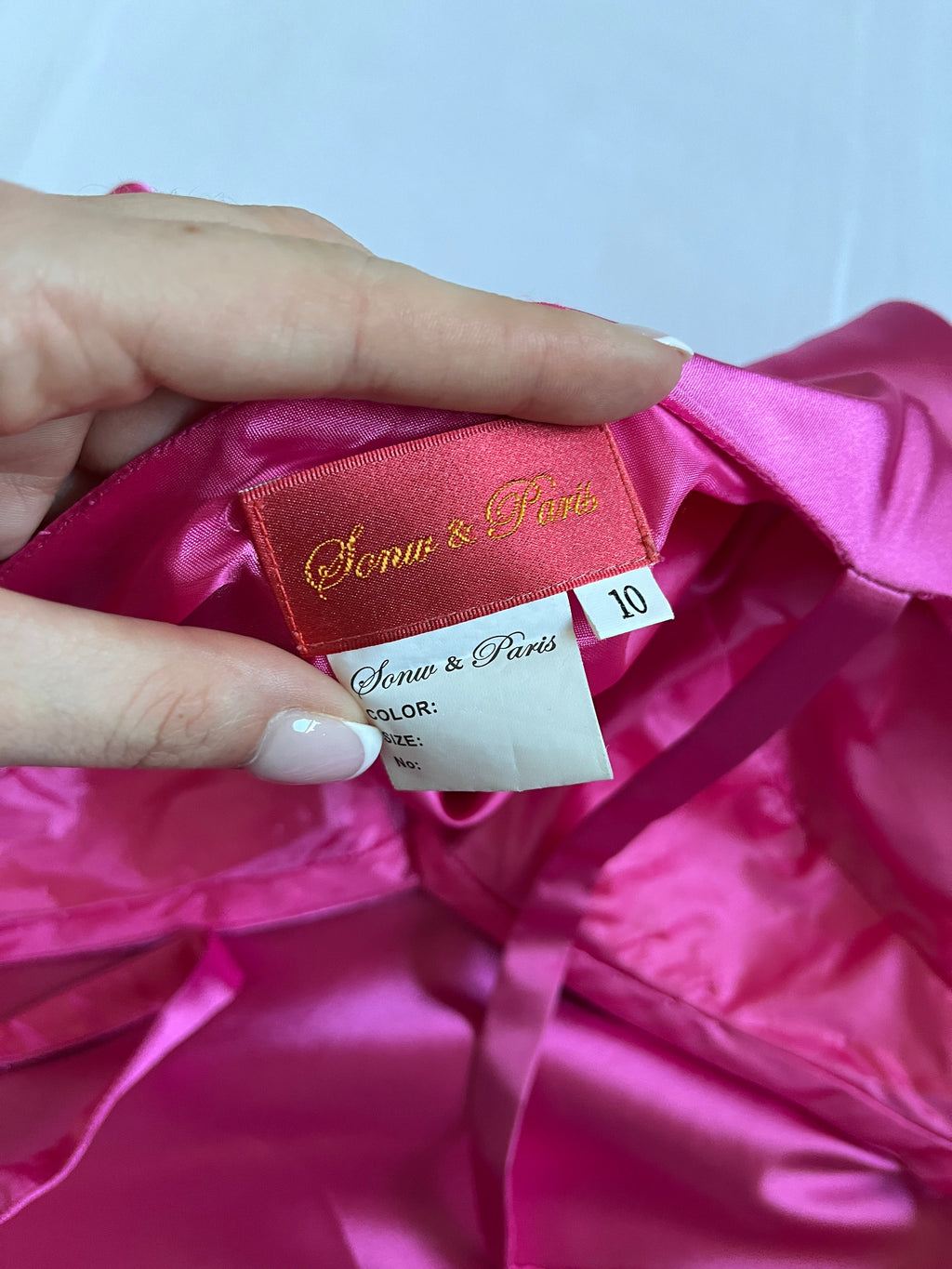 hot pink satin beaded mini dress