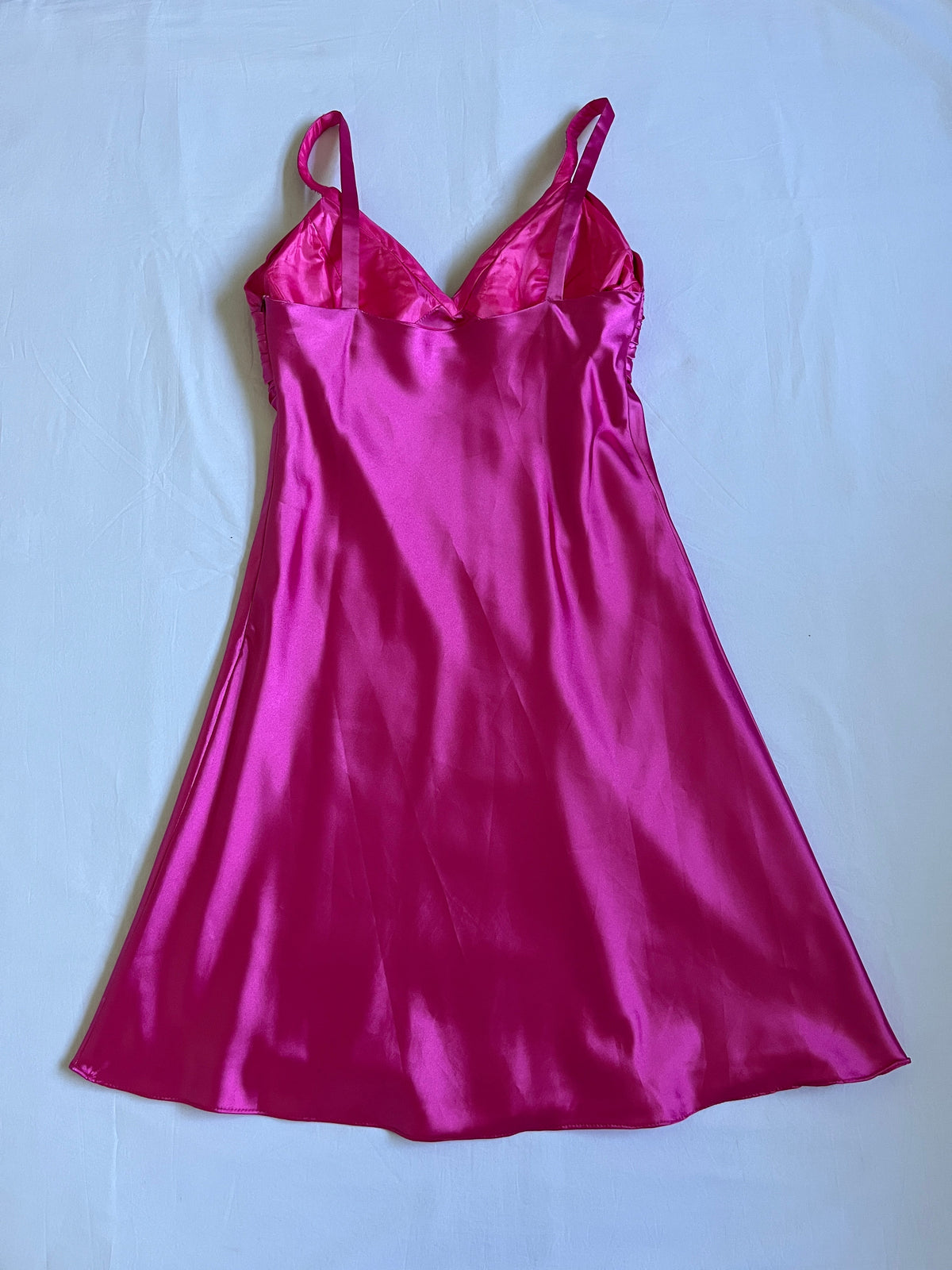 hot pink satin beaded mini dress