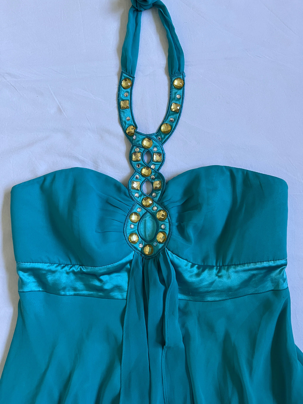 teal blue beaded mini dress