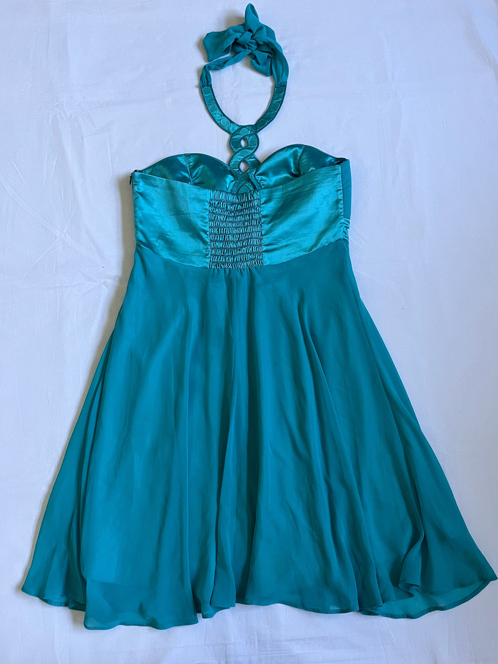 teal blue beaded mini dress