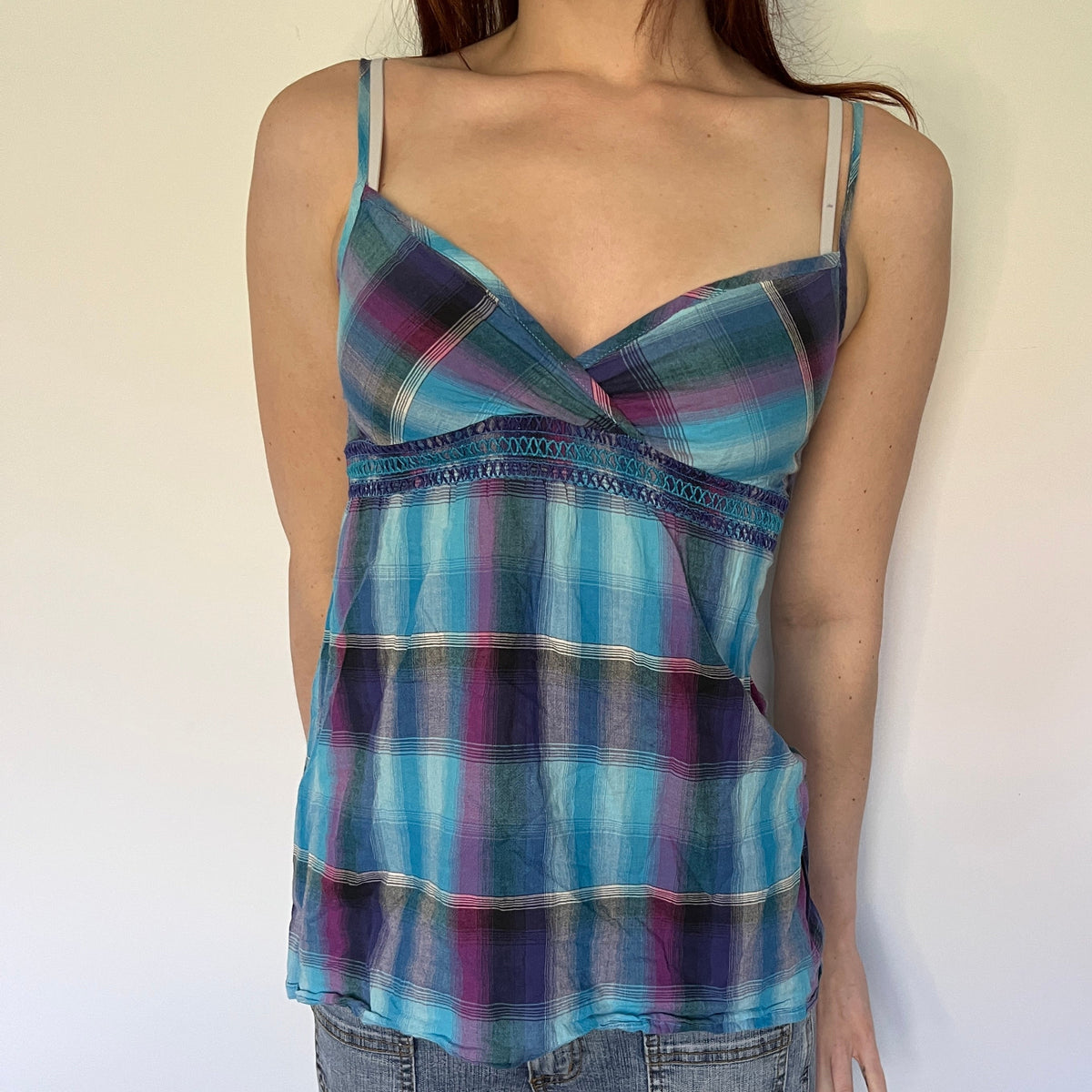 blue & purple plaid babydoll cami