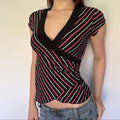 pink & black striped wrap top