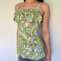 green and blue floral ruffled cami