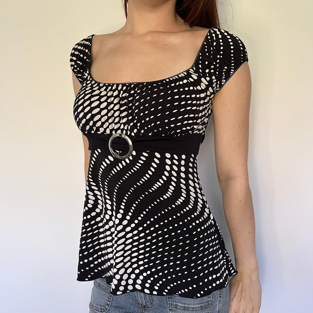 black & white polka dot babydoll top