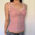 pink striped lace trim top w/ sequins