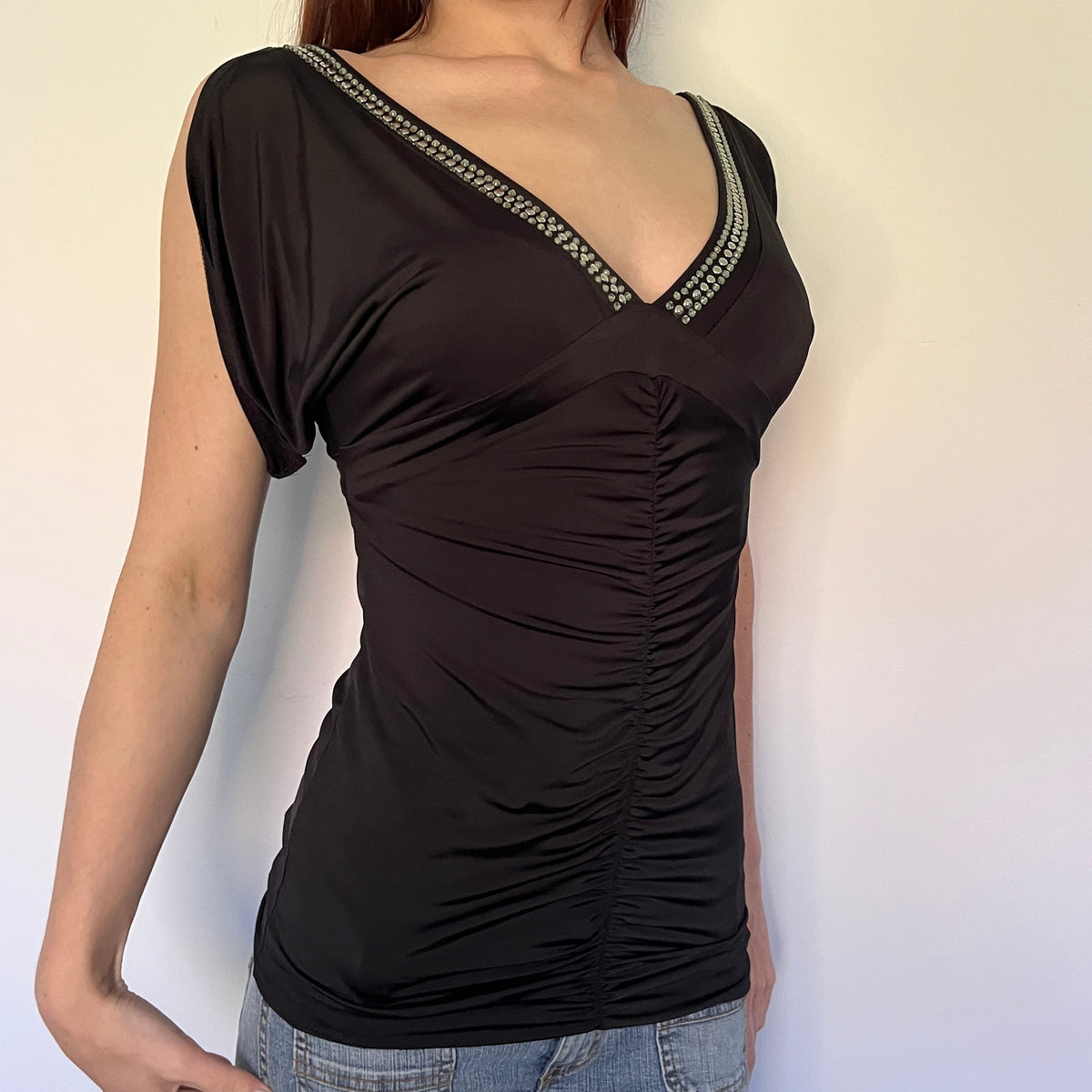 black batwing top w/ rhinestones