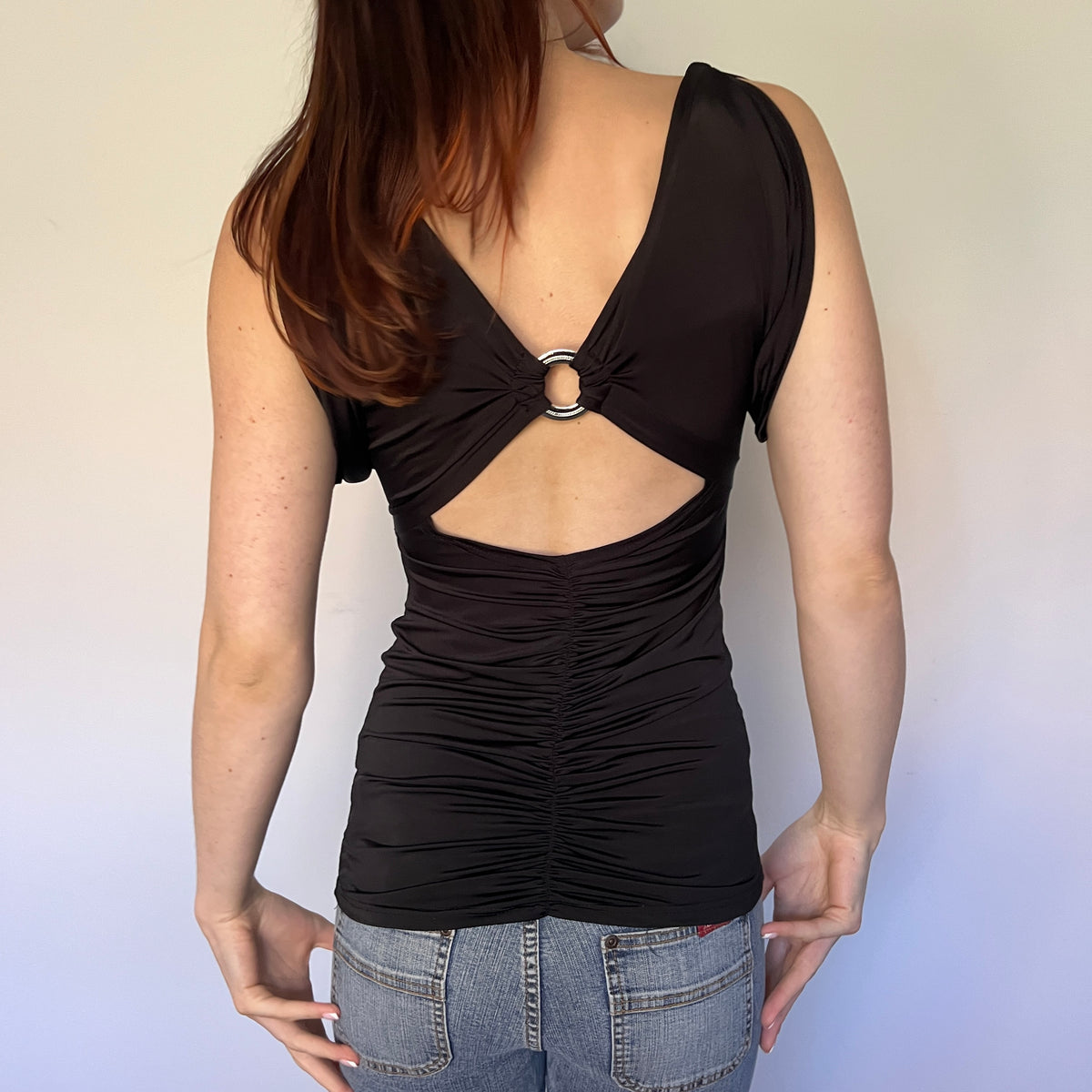 black batwing top w/ rhinestones