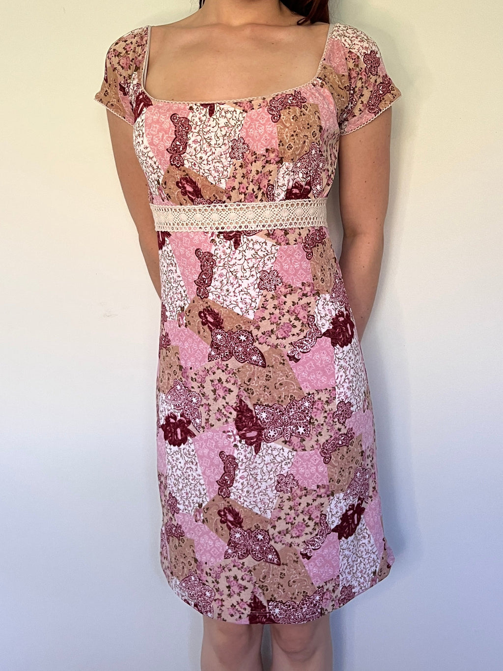 floral patchwork milkmaid mini dress