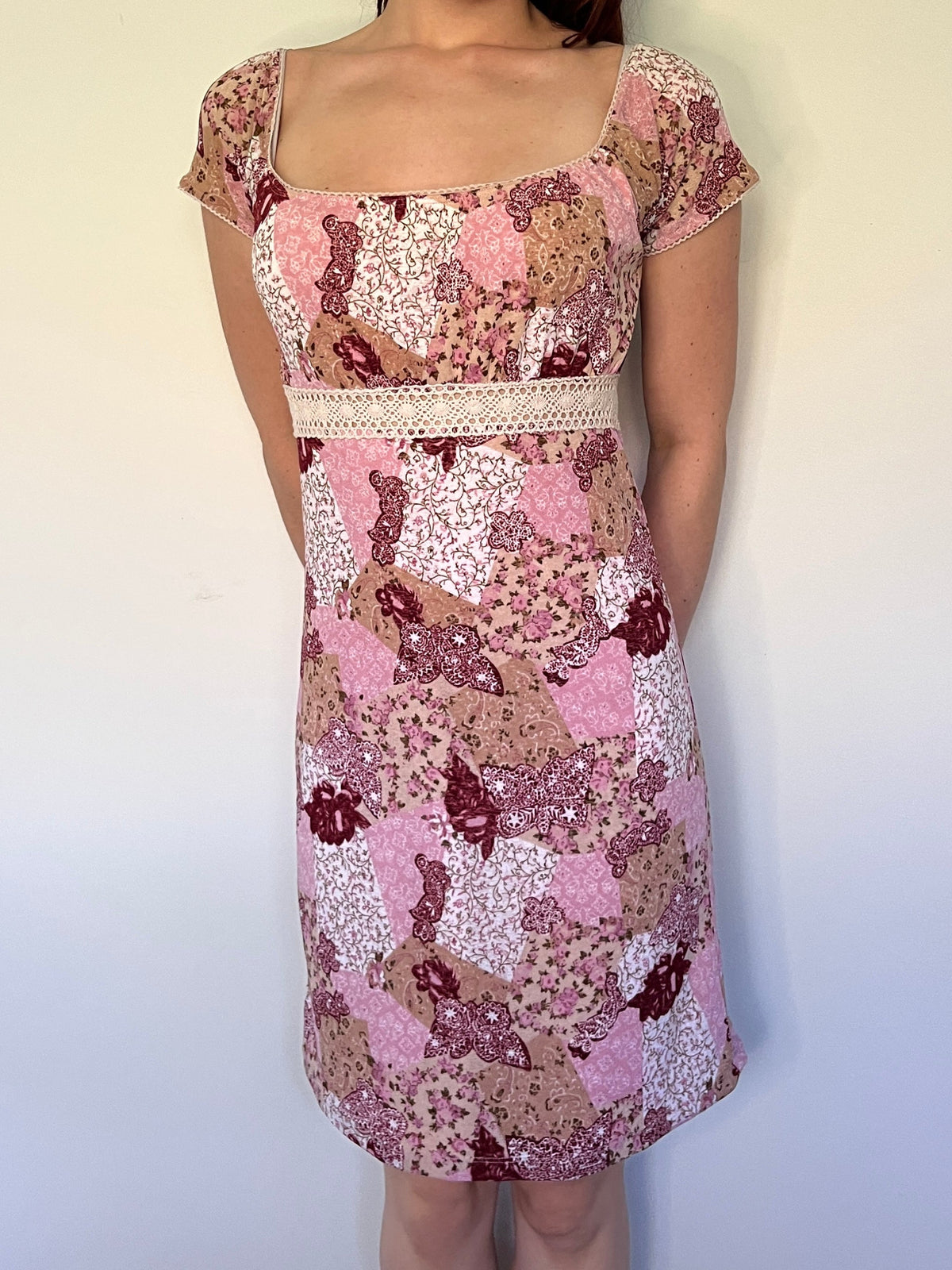 floral patchwork milkmaid mini dress
