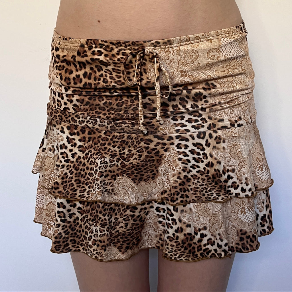 leopard print ruffle mini skirt