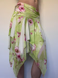 green floral asymmetrical midi skirt