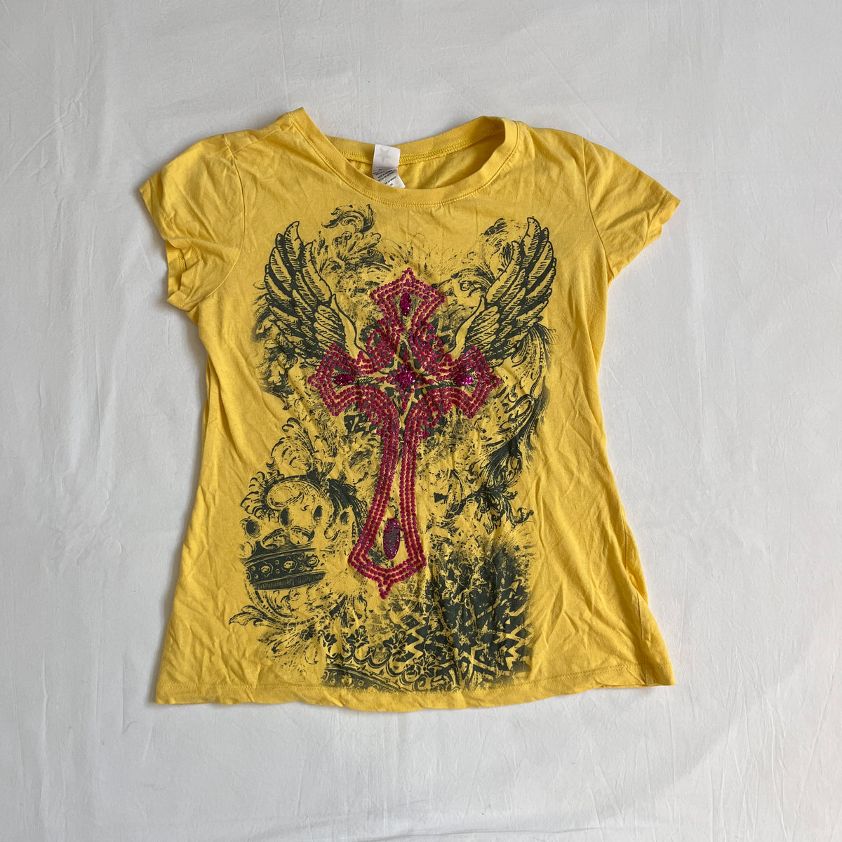 grungy yellow cross baby tee