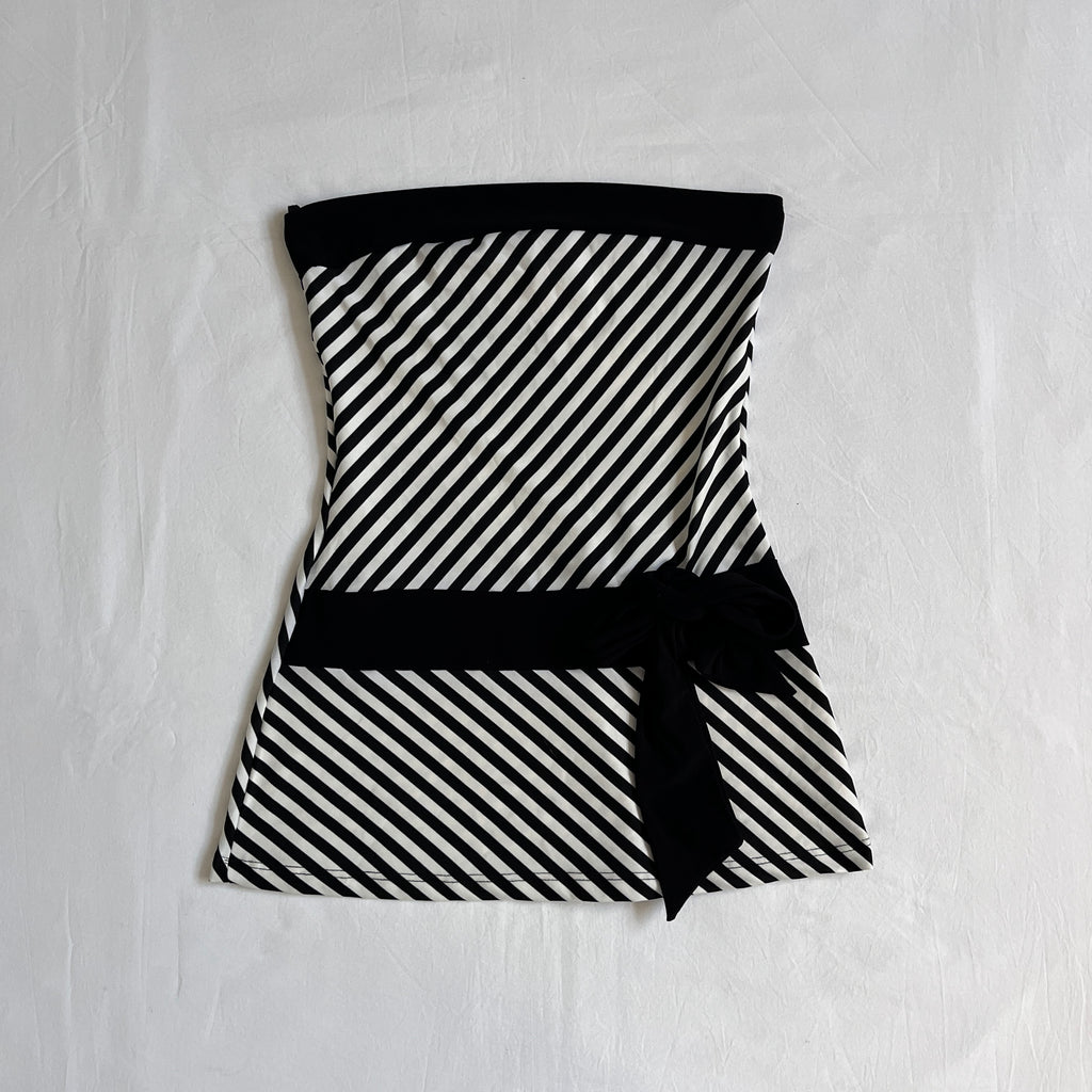 black & white strapless top
