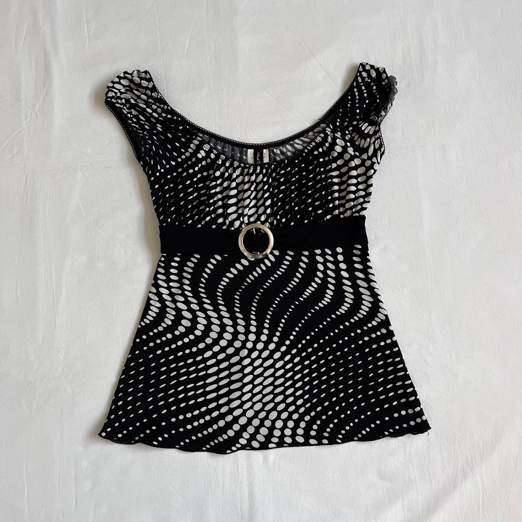 black & white polka dot babydoll top