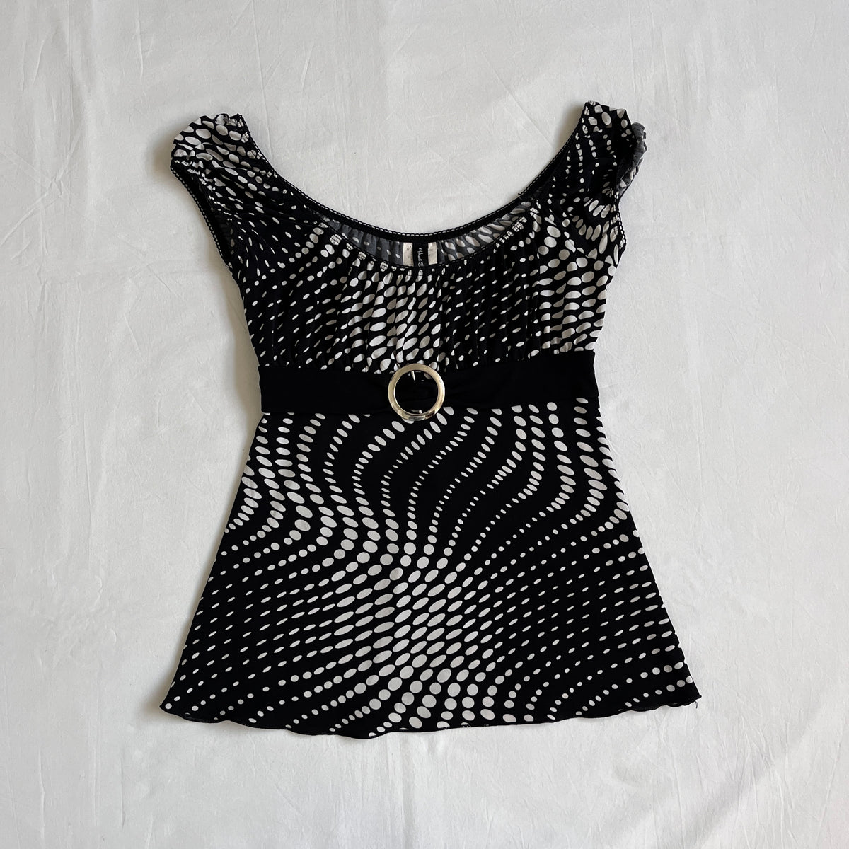 black & white polka dot babydoll top