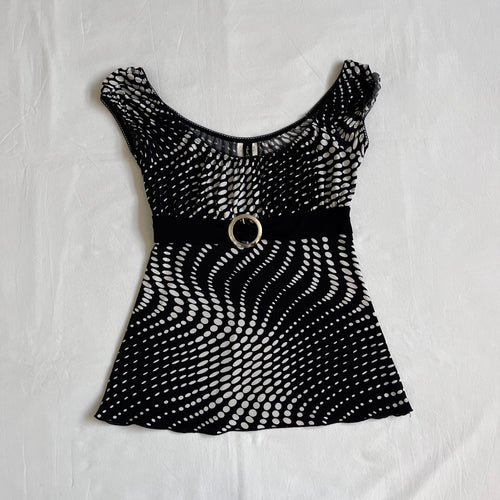 black & white polka dot babydoll top