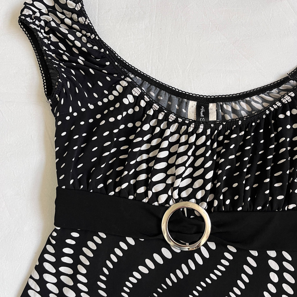 black & white polka dot babydoll top