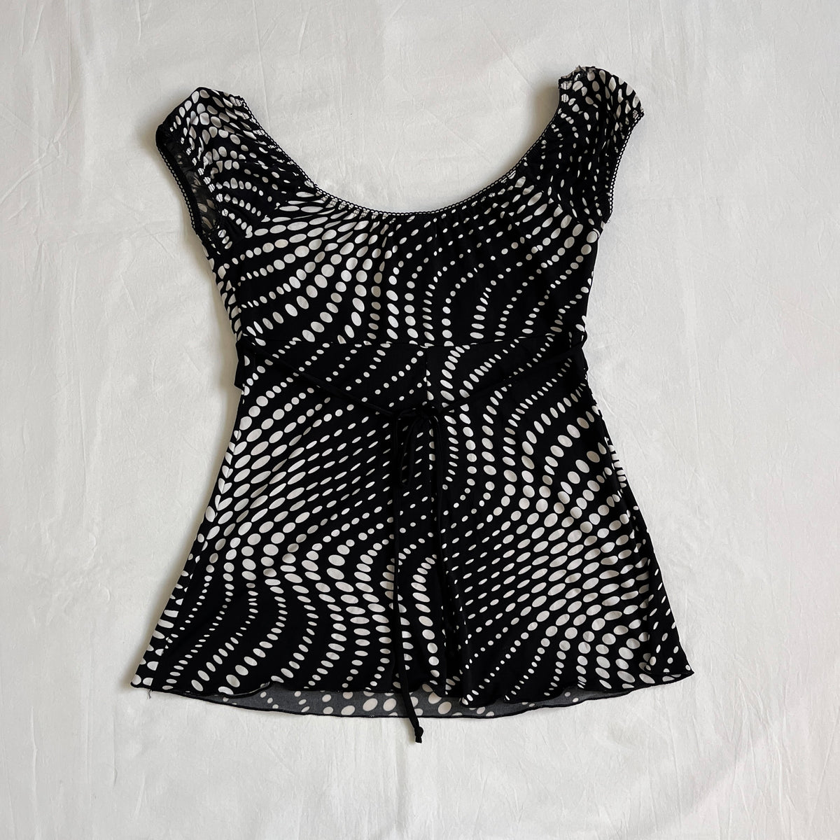 black & white polka dot babydoll top