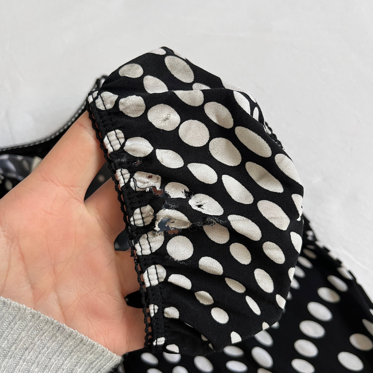 black & white polka dot babydoll top