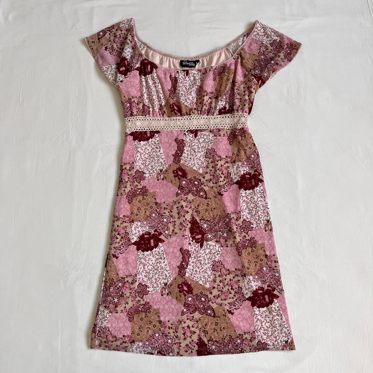 floral patchwork milkmaid mini dress