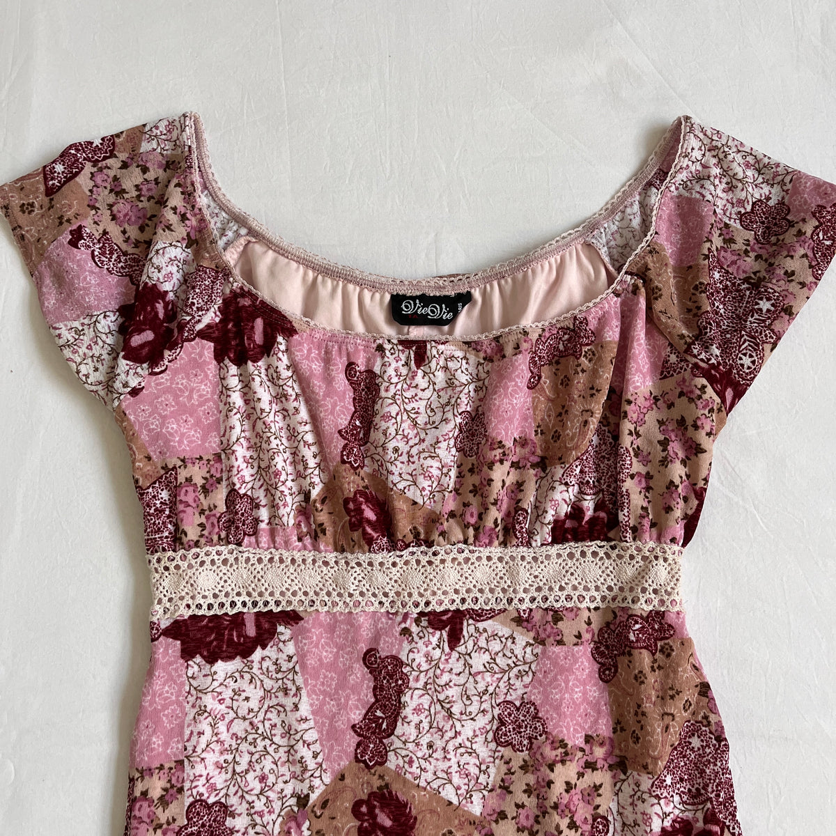 floral patchwork milkmaid mini dress