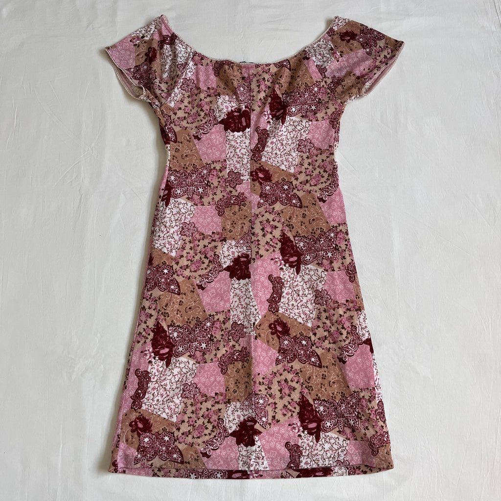 floral patchwork milkmaid mini dress