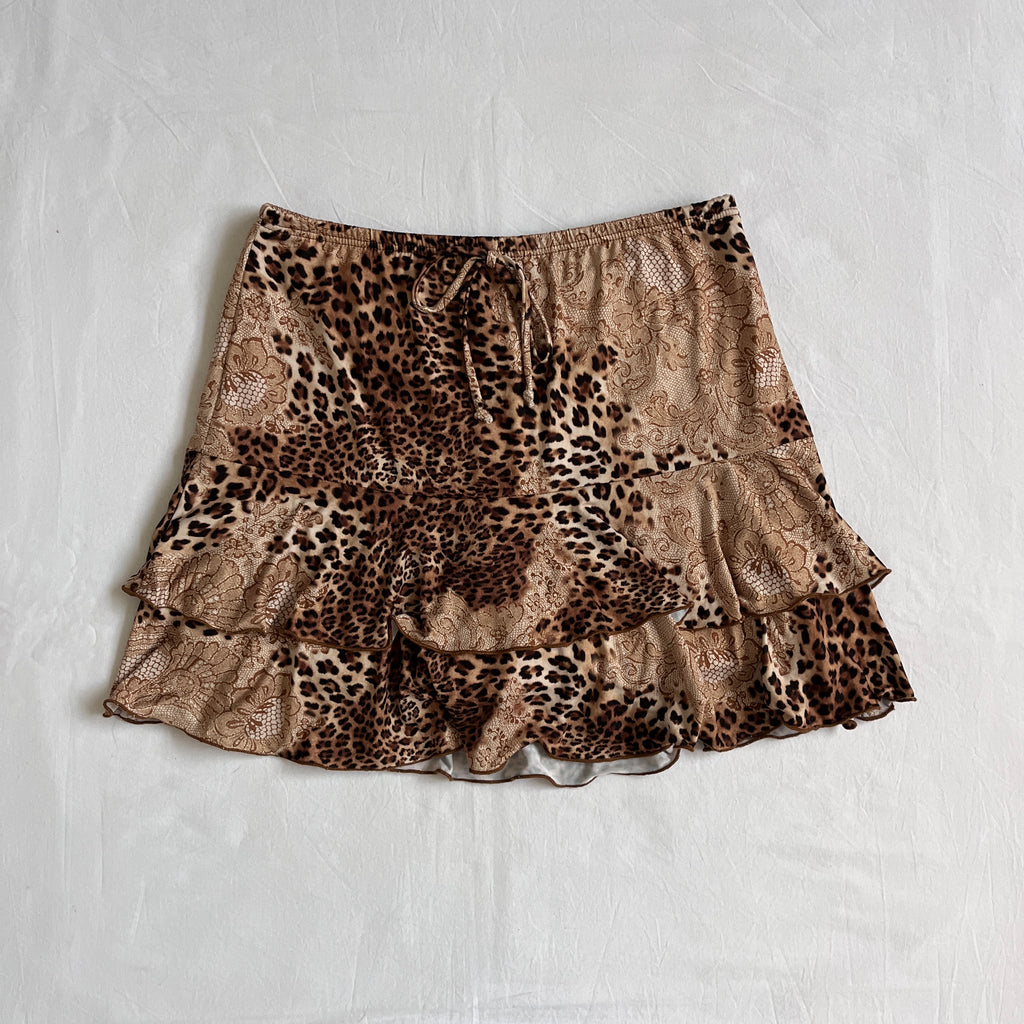 leopard print ruffle mini skirt