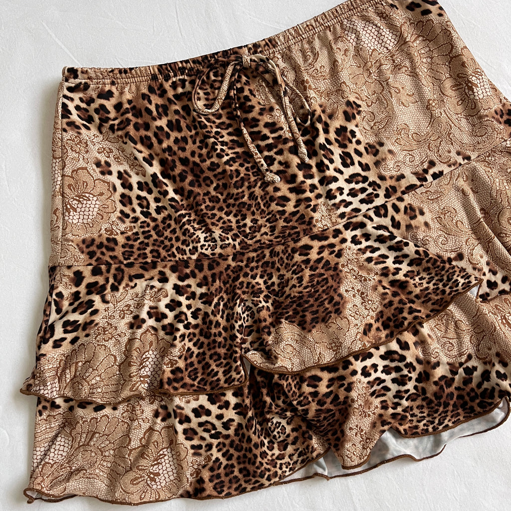leopard print ruffle mini skirt