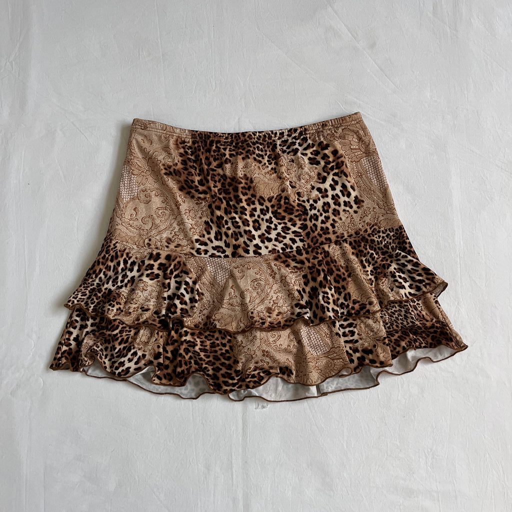 leopard print ruffle mini skirt