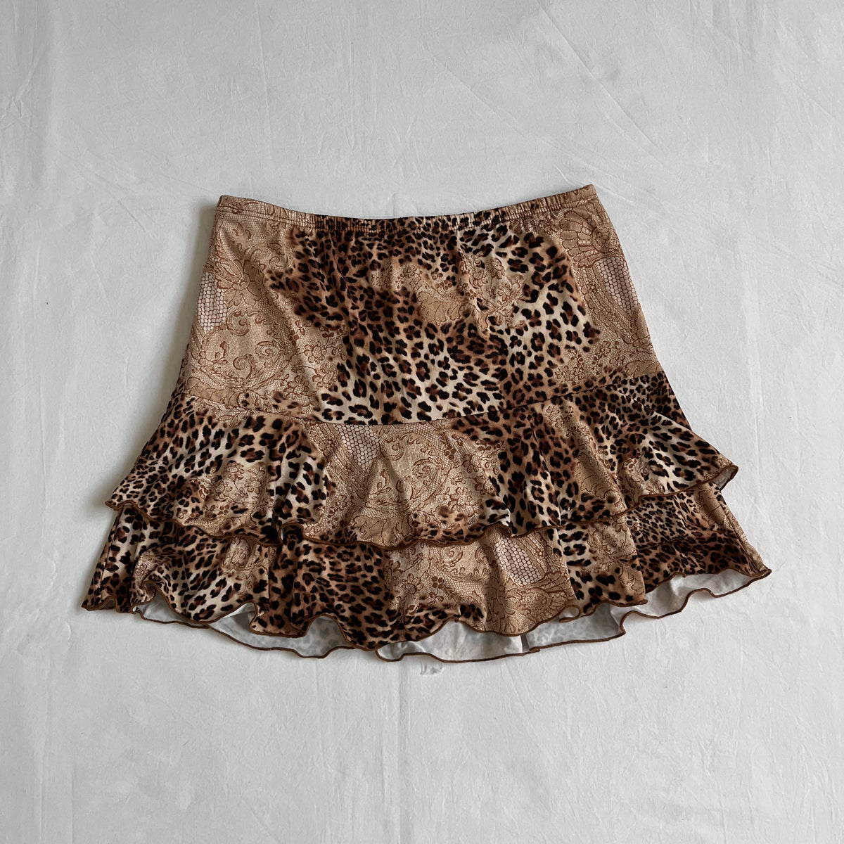 leopard print ruffle mini skirt