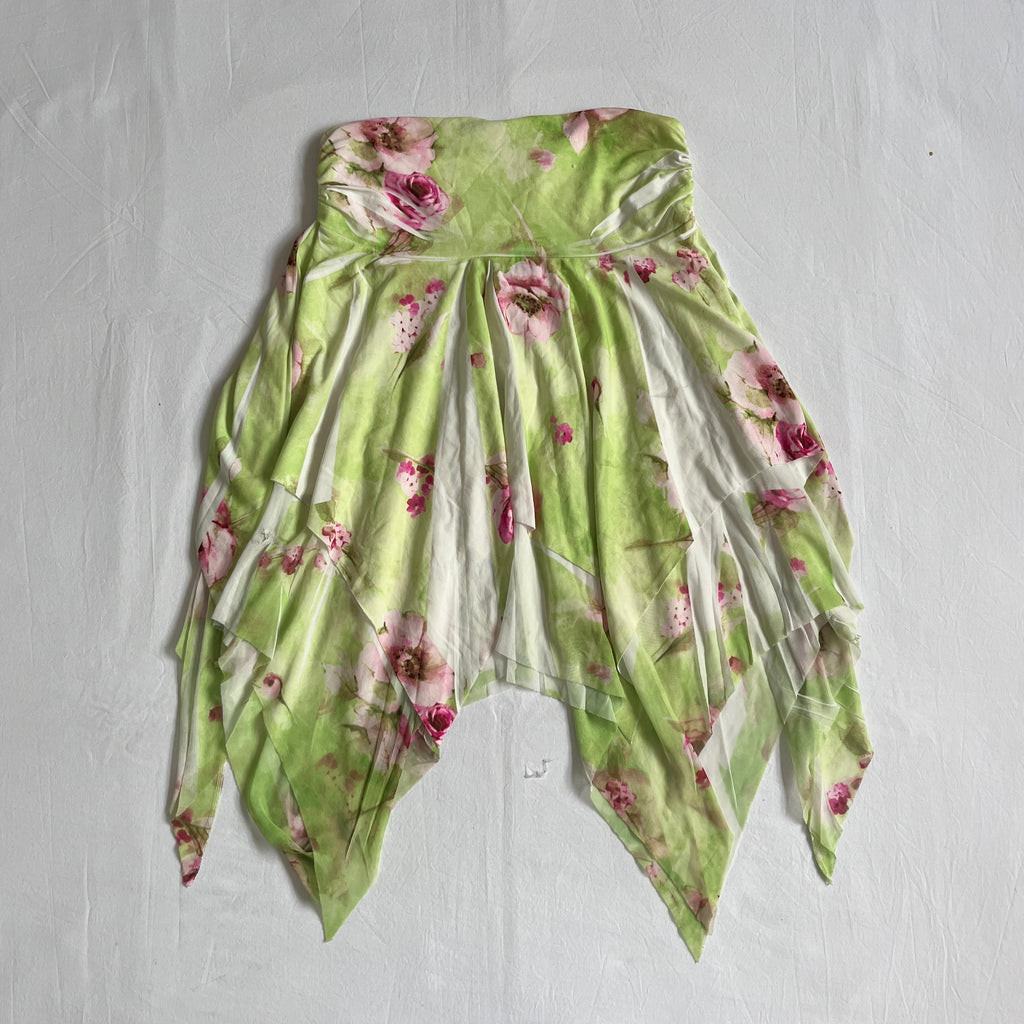 green floral asymmetrical midi skirt