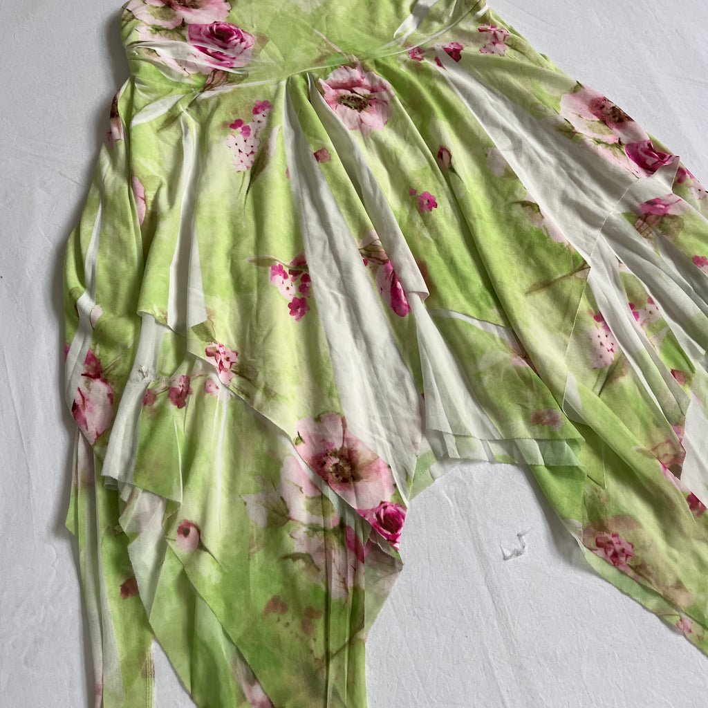 green floral asymmetrical midi skirt
