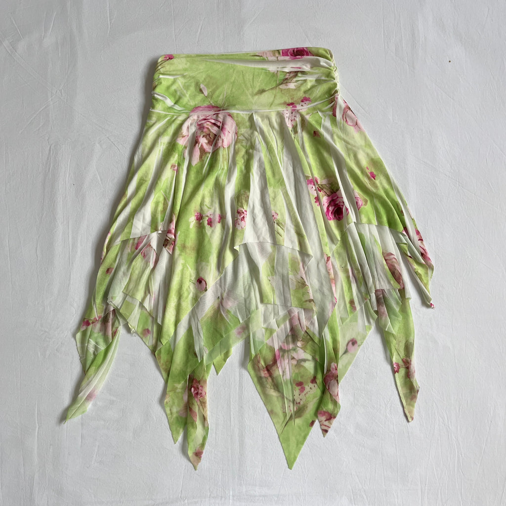 green floral asymmetrical midi skirt
